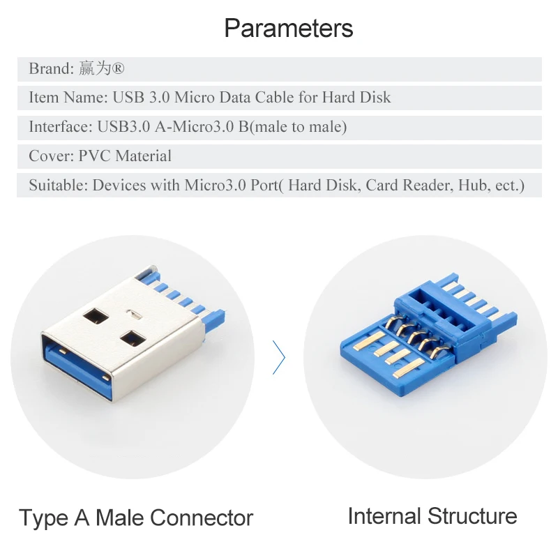 USB 3 0 штекер A к Micro B Кабель для передачи данных Шнур высокоскоростные внешние