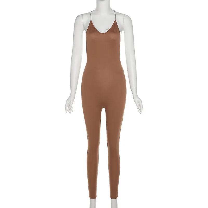 

V-Neck Skinny Sexy Jumpsuits Women Summer Hollow out Partywear Backless Sleeveless Streetwear Outfit Fitness Bodycon Romper