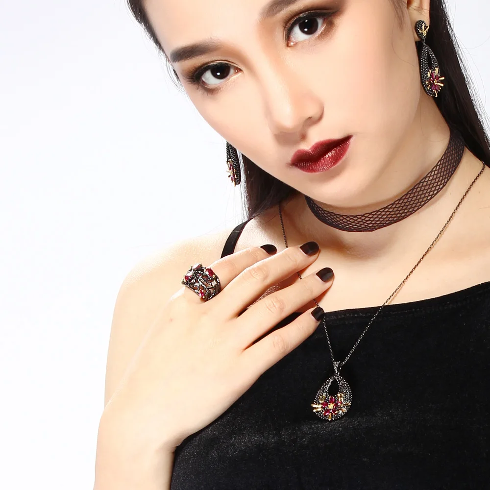 Женское Винтажное кольцо в готическом стиле с черными золотыми листьями цветком