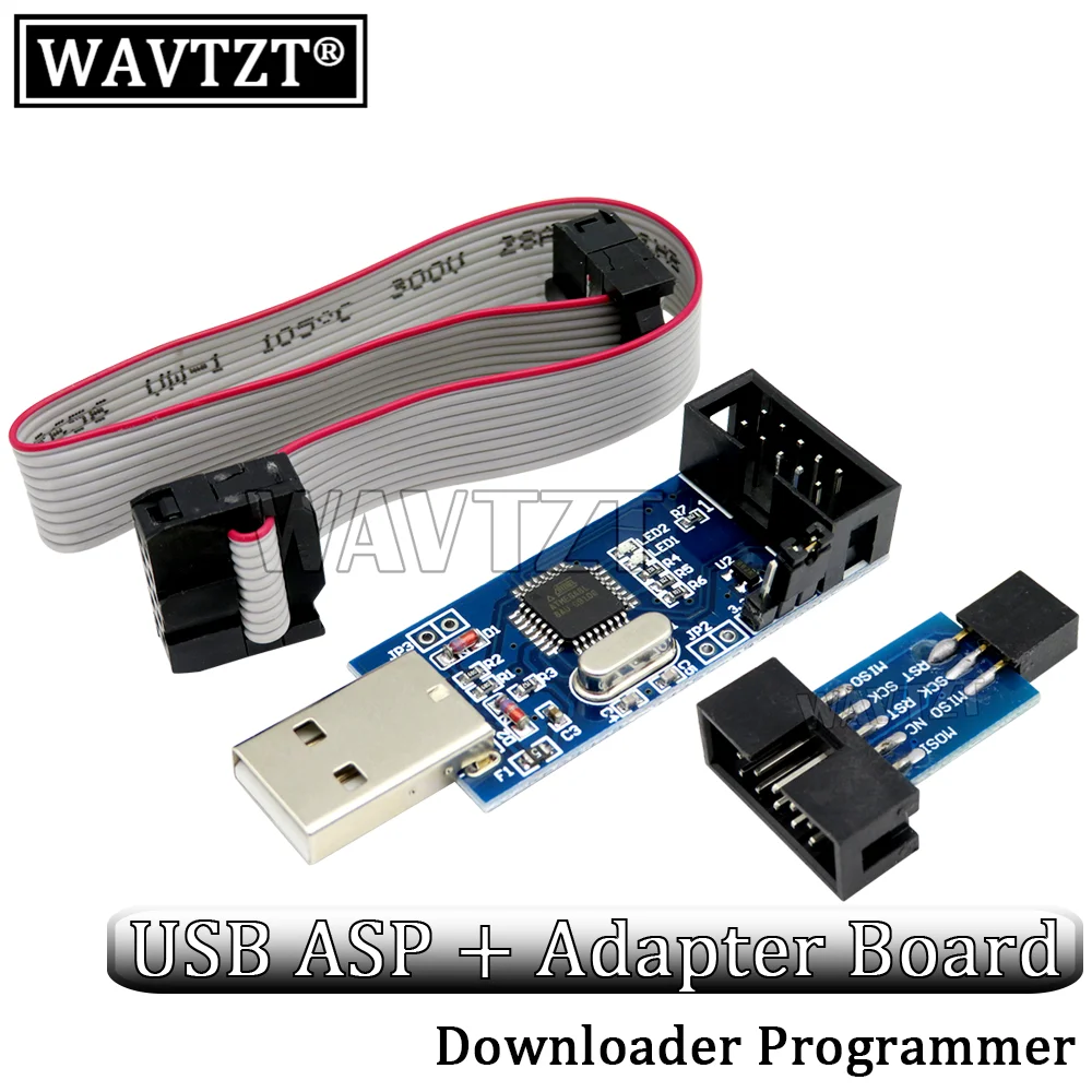 WAVTZT USBASP USBISP AVR программатор USB ATMEGA8 ATMEGA128 ATtiny/CAN/PWM 10-контактный проводной модуль DIY + 10-контактный до 6-контактный Адаптер платы