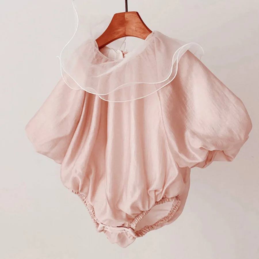 

Baby Girls Party Romper Tulle 2 layers Collar New Born Princess Bodysuit Tulle Infant Clothes Long Sleeve Outfit