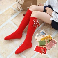 autumn new chenille bow childrens socks girls christmas big red long socks cotton over the knee socks