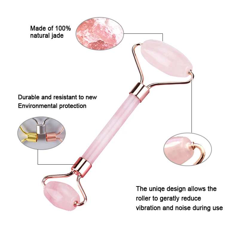 Портативный массажер для лифтинга лица Нефритовый ролик натуральный розовый