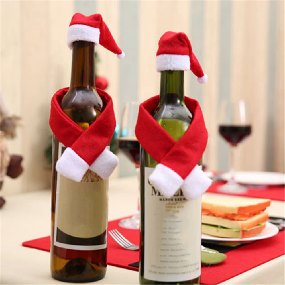 Рождественская бутылка вина крышка Нетканая тканевая шляпа шарф Подарочная
