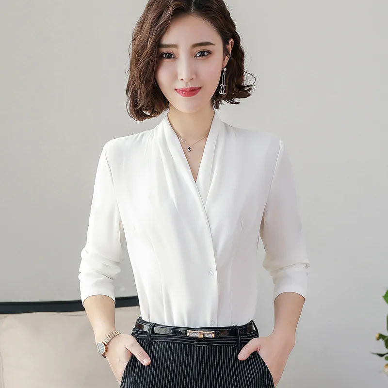 

IZICFLY New Style Autumn Spring White Women Tops And Bloues Office Uniform Slim Business Shirt Korean Fashion Clothing Work Wear