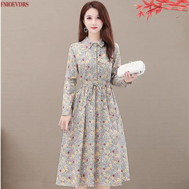 Хлопковое льняное платье осень зима базовая одежда повседневная размера плюс