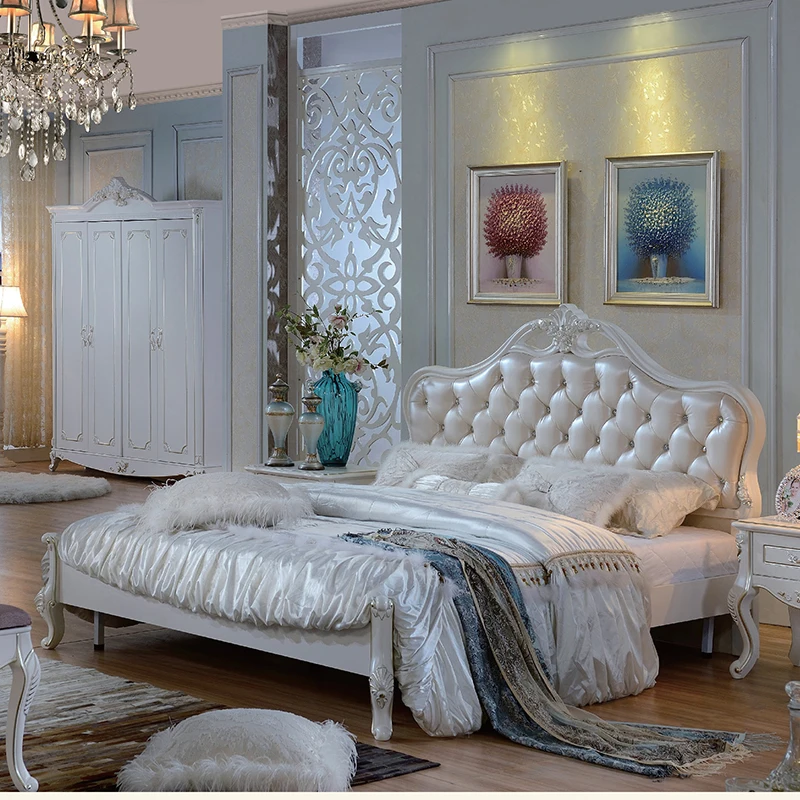 Роскошная классическая кровать с деревянной резной короной итальянского