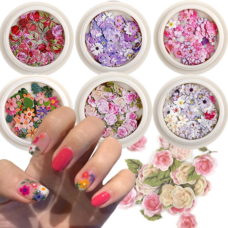 

Wood Pulp Piece 3D Nail Flower Stickers Colorful Flakes Daisy Dried Flower Leaf Mixed DIY Nail Art Decorations Tips Manicure