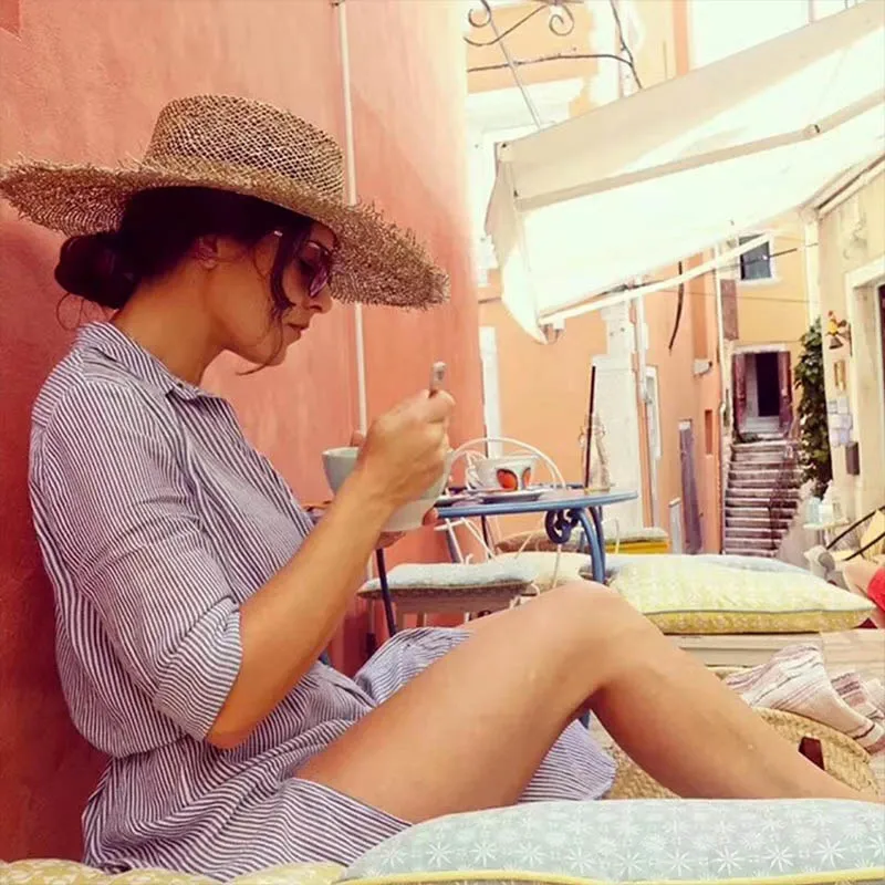 Шляпа женская Соломенная с широкими полями модная пляжная Панама от солнца