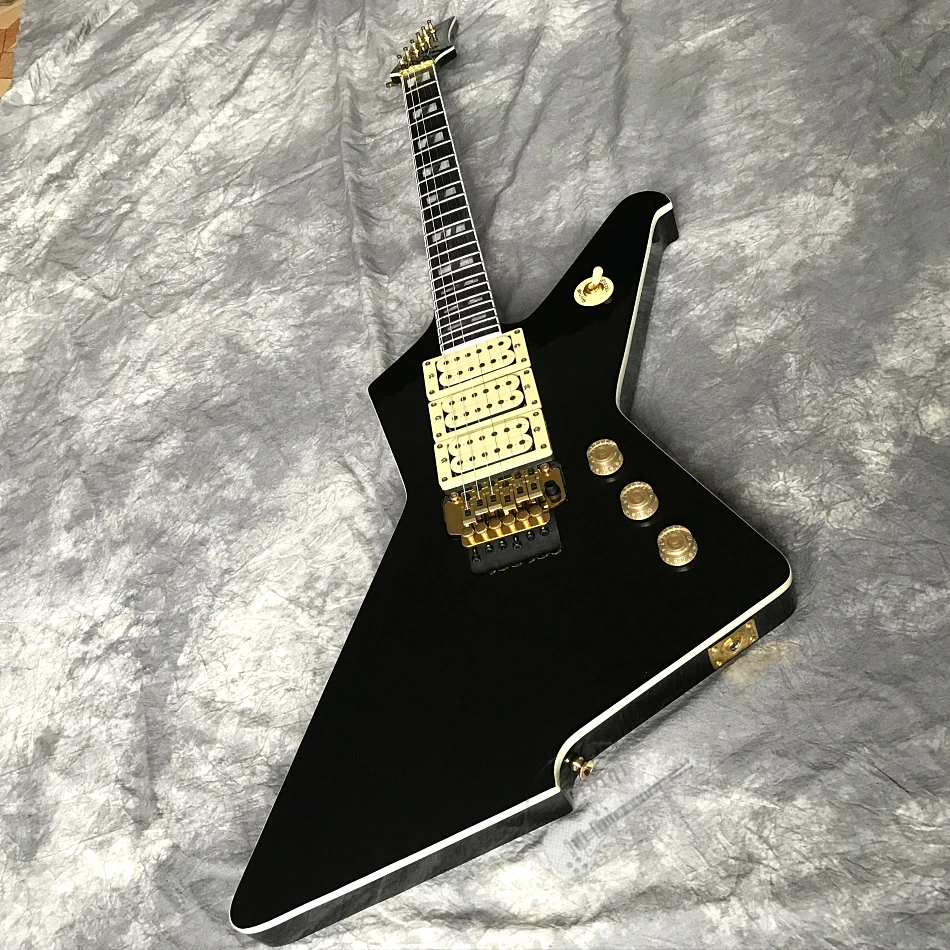 elektrische gitarre hochglanz schwarz destroyer mit dual schütteln vibrato system 2020 heißer verkäufer individuelles logo und farbe