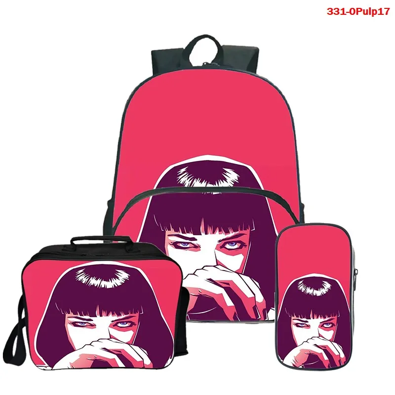 

Pulp Fiction Print Backpack College Bookbag Mochila 3pcs/set Teen Girls Boy Backpack Harajuku Bags for Women Men School Bags