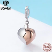 bisaer romantic 925 sterling silver lock key of love heart pendant charms lock shape fit for diy silver jewelry making ecc844