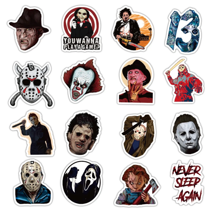 Caja de juguetes de dibujos animados para ni&ntilde;os, paquete de 10/30/50 unids/paquete de calcoman&iacute;as de grafiti de pel&iacute;culas de terror, para motocicleta, monopat&iacute;n, tel&eacute;fono m&oacute;vil-2
