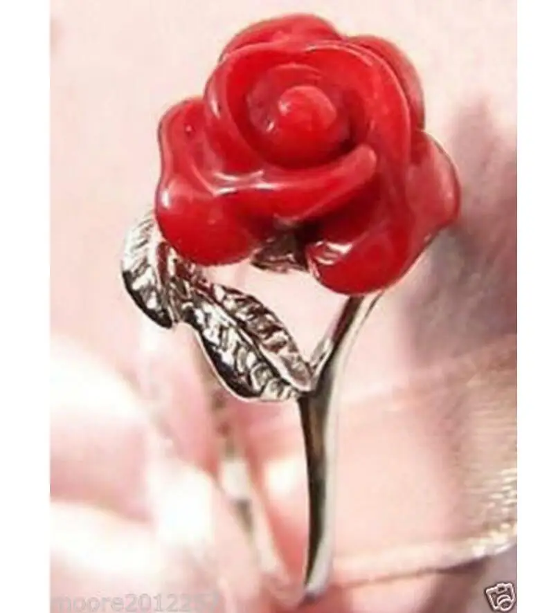 Кольцо из серебра красный коралл цветок пробы 7-8 # бесплатная доставка | Украшения