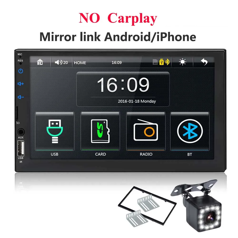 radio with 12 led 2 din автомагнитола " HD сенсорный экран плеер Android Авто Carplay мультимедиа MP5 FM/USB/AUX/Bluetooth автомобильный аудио для камеры заднего вида - Цвет: radio with 12 led