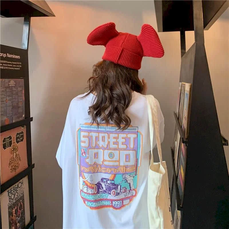 

2021 Summer New Graphic Tees Casual Top Loose Short Sleeve Korean Punk Sweatshirts Shirts for Women Oversized T Shirt Goth Tops