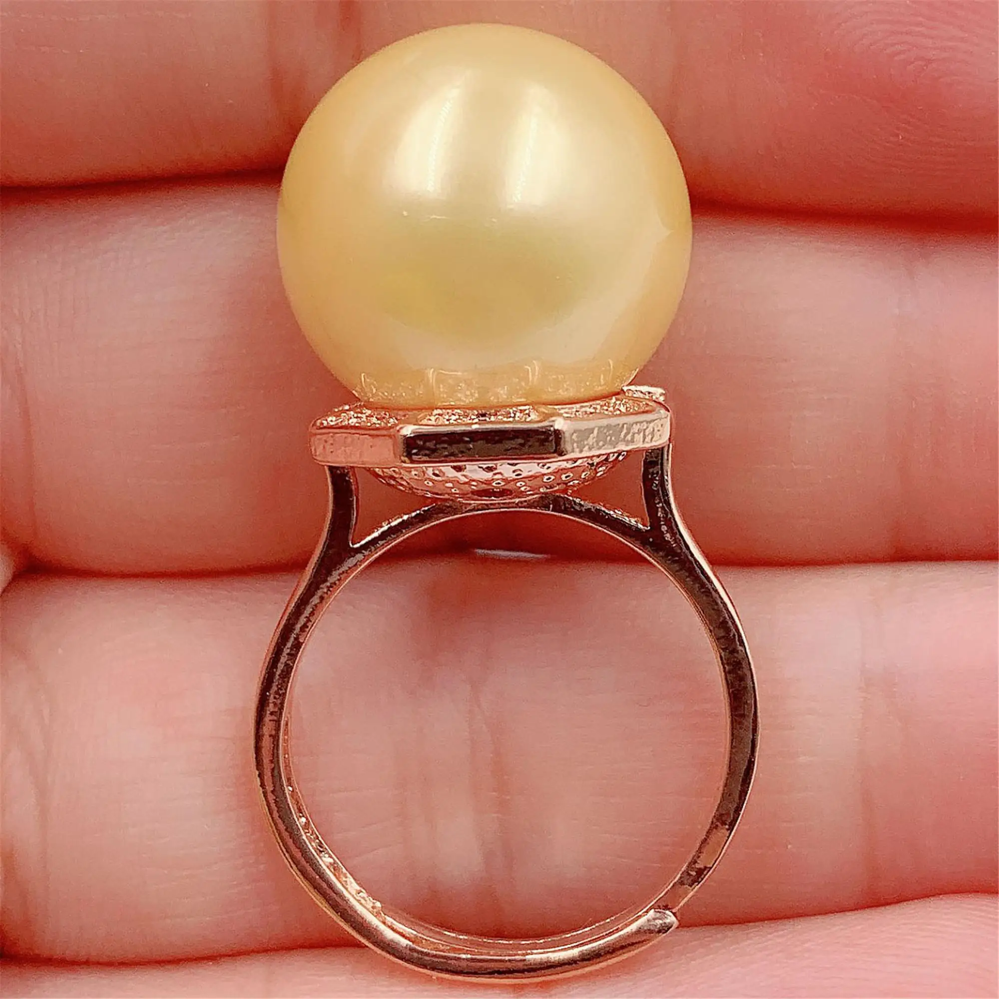 16x16mm Yellow Round Shell Pearl Ring Adjustable Flawless Jewelry Luxury Hand-made Classic | Украшения и аксессуары