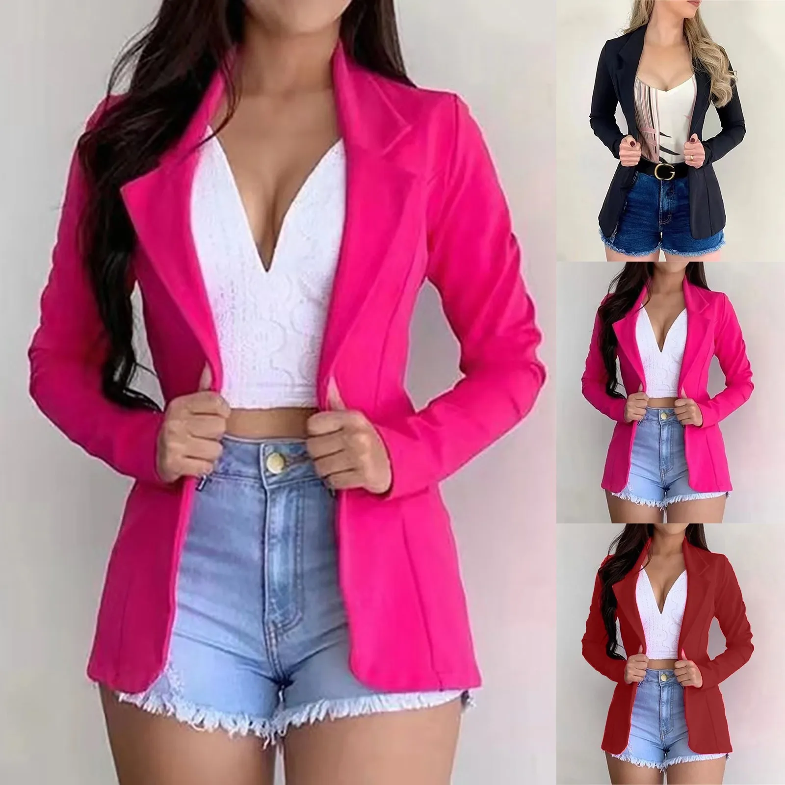 

Women's Fashion Office Ladies Suit Solid Colors Single Button Lapel Long Sleeve Casual Slim Jacket Outwear Chaqueta Mujer#g3
