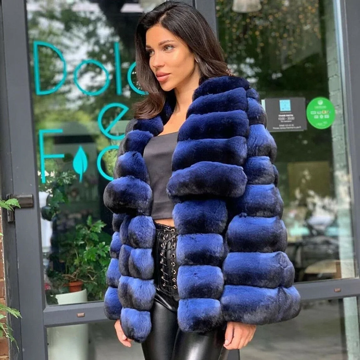 Trendy Mid-length Rex Rabbit Fur Jacket Natural Women Winter New Full Pelt Genuine Rex Rabbit Fur Coat with Big Turn-down Collar