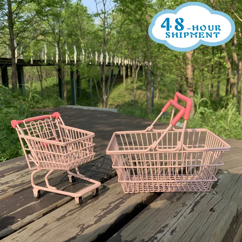 

W&G Kawaii Pink Trolley Iron Art Mini Shopping Cart Cute Creative Photo Props Trolley Ornaments Home Decorative
