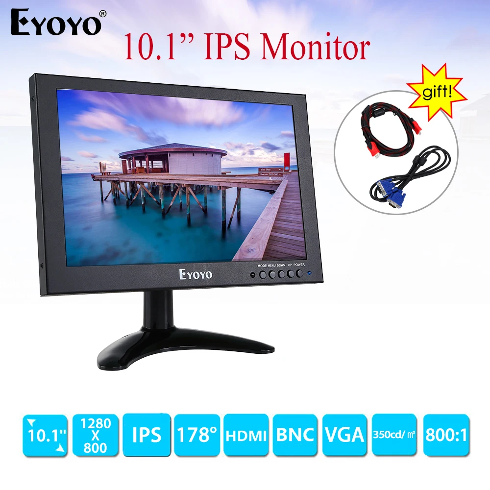 Монитор EYOYO EM10E 10 дюймов IPS 1280X800 ЖК дисплей с VGA AV HDMI для CC TV камера безопасности DVD