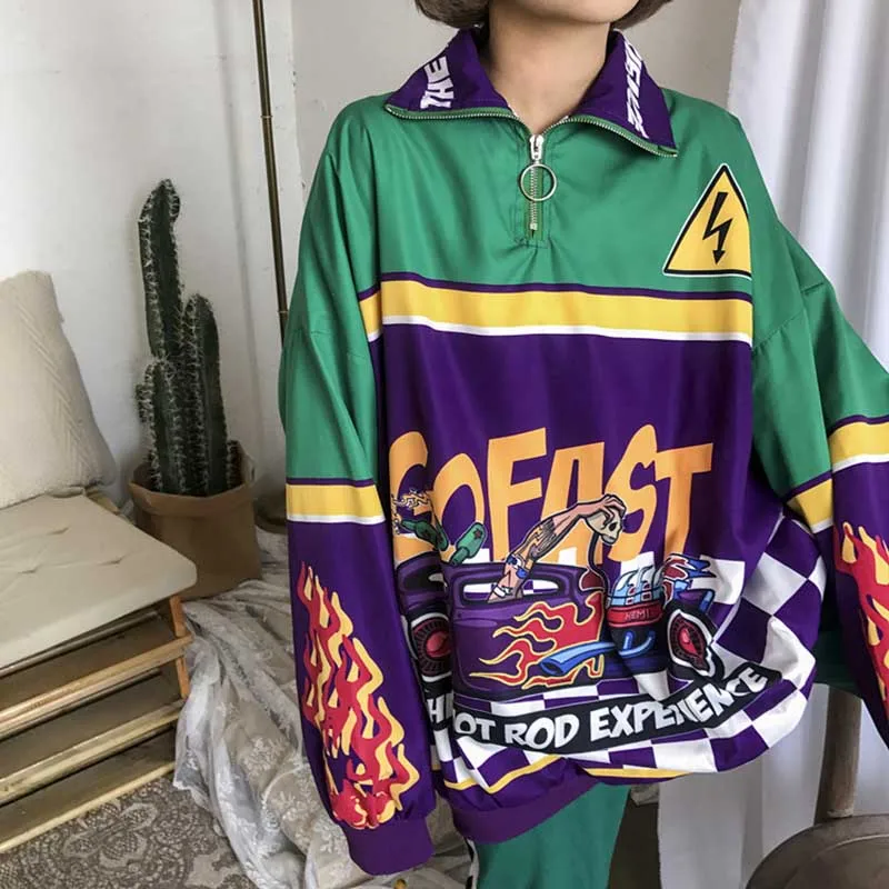 nicemix women trendy tops 2020 new harajuku style flame printing loose sweatshirt casual oversize hoodies hip hop fashion free global shipping