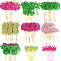 summer birthday party cake toppers tropical luau turtle leaf flamingo cupcake picks for hawaii wedding party flower cake decor