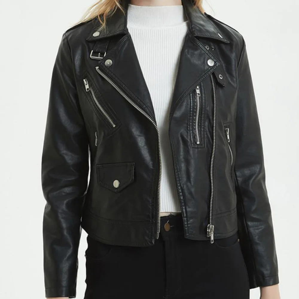 

White Black Faux Leather Biker Jackets Womens Long Sleeve Slim Hip Hop Punk Gothic Short Jacket Women Motorcycle Coat Outwear