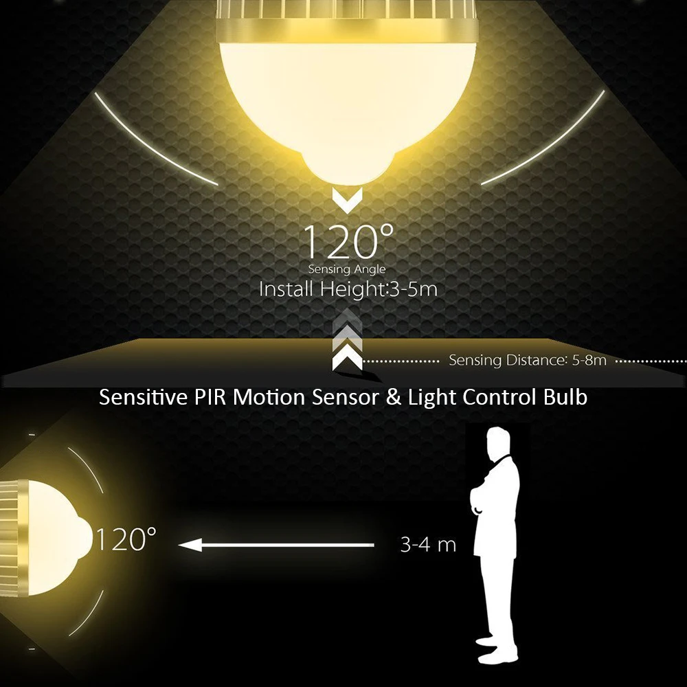 

7W E26/ E27 Base LEDs Light Bulb with PIR Motion Sensor Auto Detection Night Lamp for Asile Hallway Corridor Bedroom Washroom