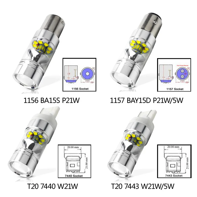 2x S25 1156 1157 7440 7443 W21W BA15S P21W 100 Вт CREE чип XBD светодиодный фонарь заднего хода лампа DRL сигнал поворота парковочные задние фонари