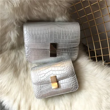 silver Новая женская сумка из натуральной кожи с узором «крокодиловая кожа», Ретро дизайн, Брендовая женская сумка тофу, диагональная посылка - Цвет: silver