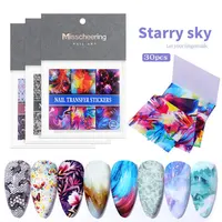 Nail Art Transfer Stickers Decals 30pcs /pack 3d Star Laser Marble Flower Butterfly Scenery Sky Partterns Transfer Paper Tips