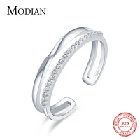 modian 925 sterling silver double layer adjustable sparkling clear cz charm finger ring for women wedding engagement jewelry