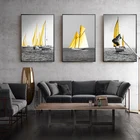 Скандинавская Картина на холсте пейзаж желтые парус Лодка на стену искусство плакат Спальня Гостиная принт современный минималистский украшение дома