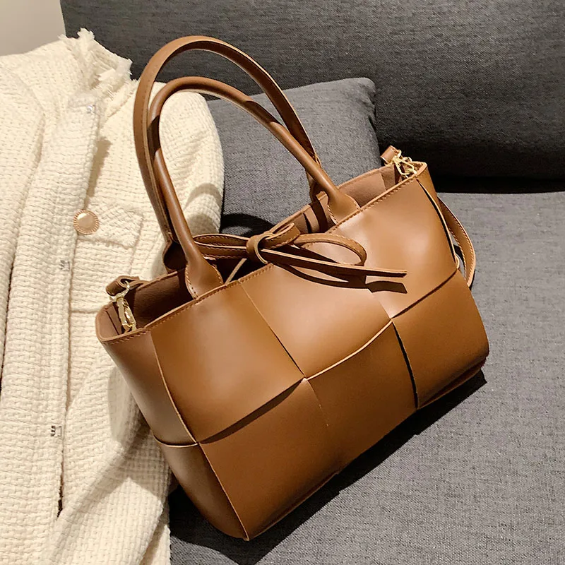 

Weave High Capacity Designer PU Leather Totes for Women 2021 hit Winter Fashion Big Shopper Shopping Shoulder Crossbody Handbags