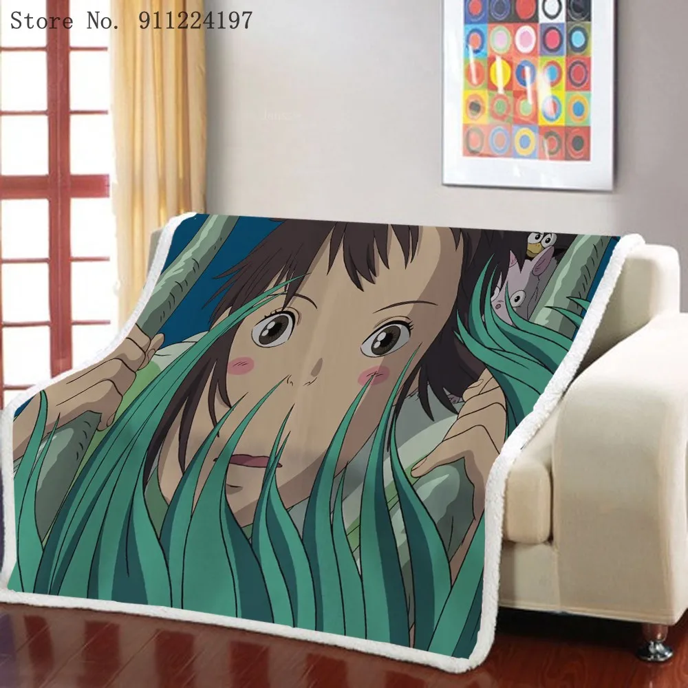 

Cartoon Spirited Away Printed Sofa Blanket Hayao Miyazaki Anime Square Plush Blanket Children's Warm Thicken Throw Blanket