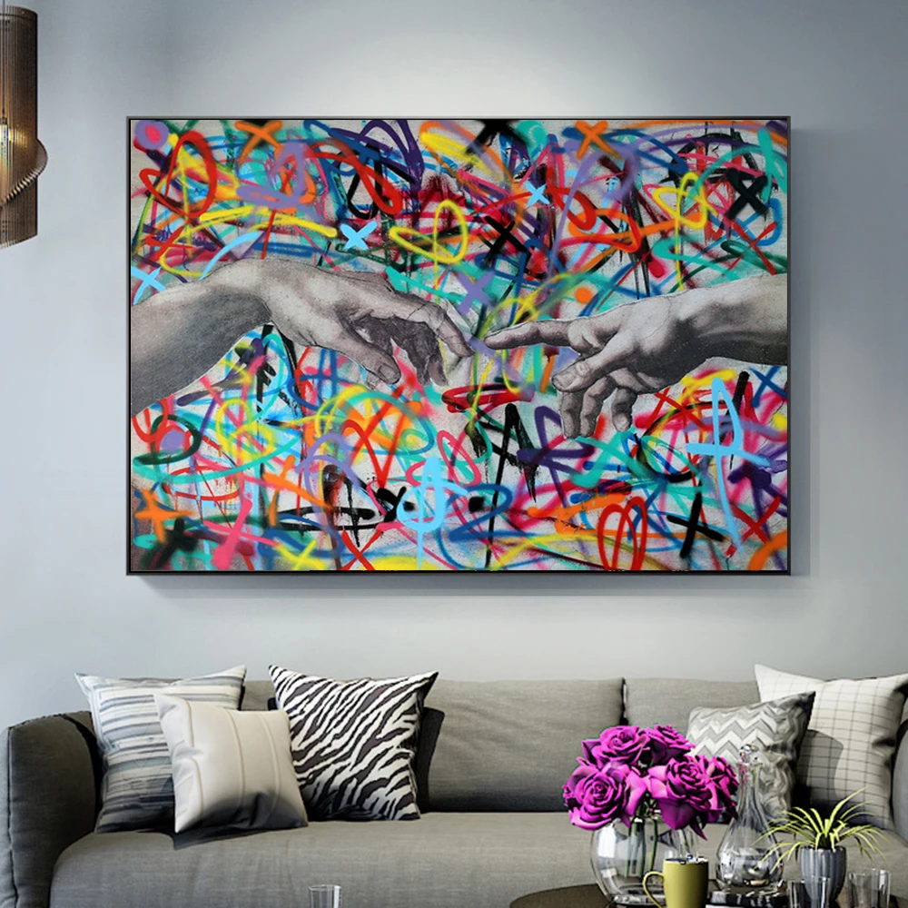 

Creative Graffiti Art Hand In Hand Canvas Painting Cuadros Posters Print Wall Art for Living Room Home Decor (No Frame)
