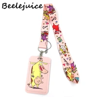 pink chicken and cows lanyard credit card id holder bag student women travel card cover badge car keychain gifts accessories