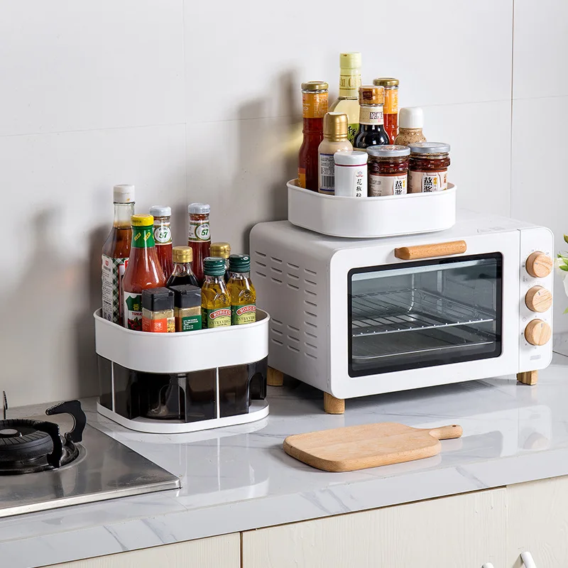 

Kitchen Seasoning Rack Can Rotate Double Layer Seasoning Rack Seasoning Rack Seasoning Bottle Tray Storage Box