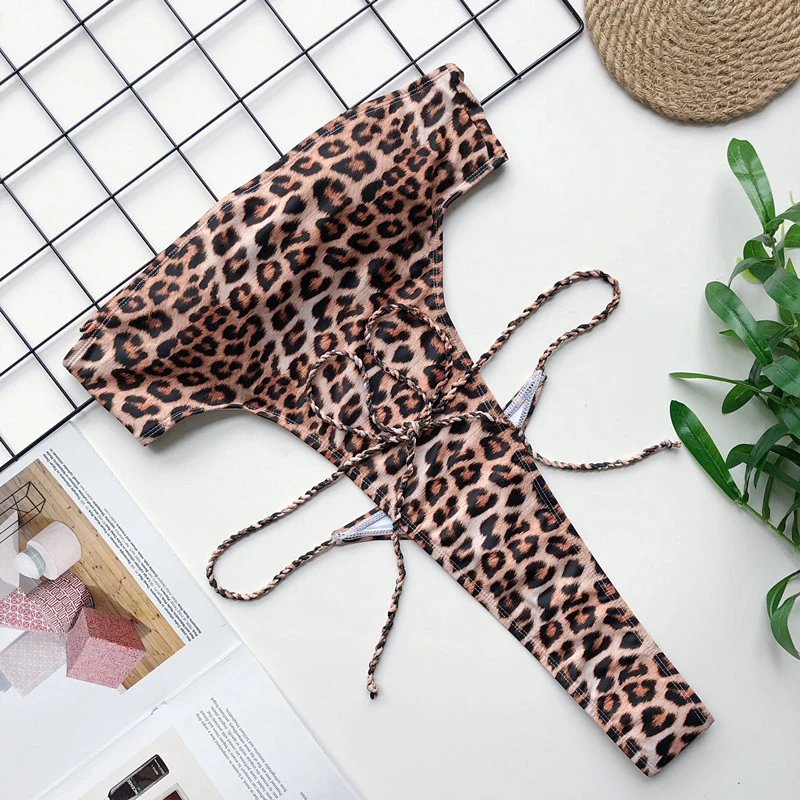 

Women One Piece Sexy Leopard Tube Top Bandage Swimwear Beachwear Bathing Swimming Suit Female Sling Swimsuit Bodysuit Monokini