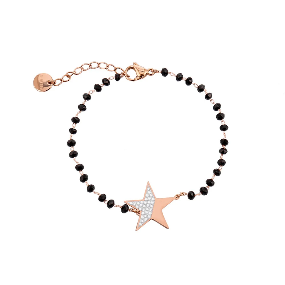 

Gold Silvery Stainless Steel Star Charm Bracelets for Woman Black Crystal Beaded Extend Chain Adjustable Bracelet Jewellery 2020