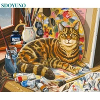 sdoyuno painting by numbers animal on canvas with frame diy kit for adults drawing cat oil picture of coloring by numbers art