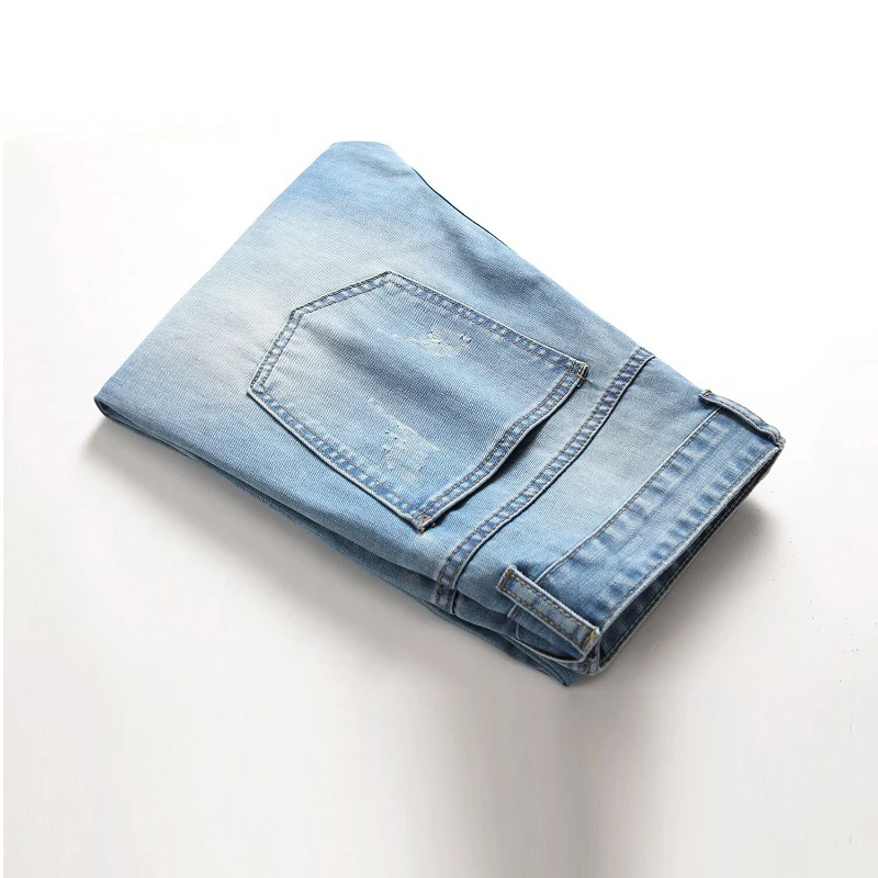 

Popular Foreign Trade Jeans Nostalgic Personality Hole Button Jeans Men's Straight Pants
