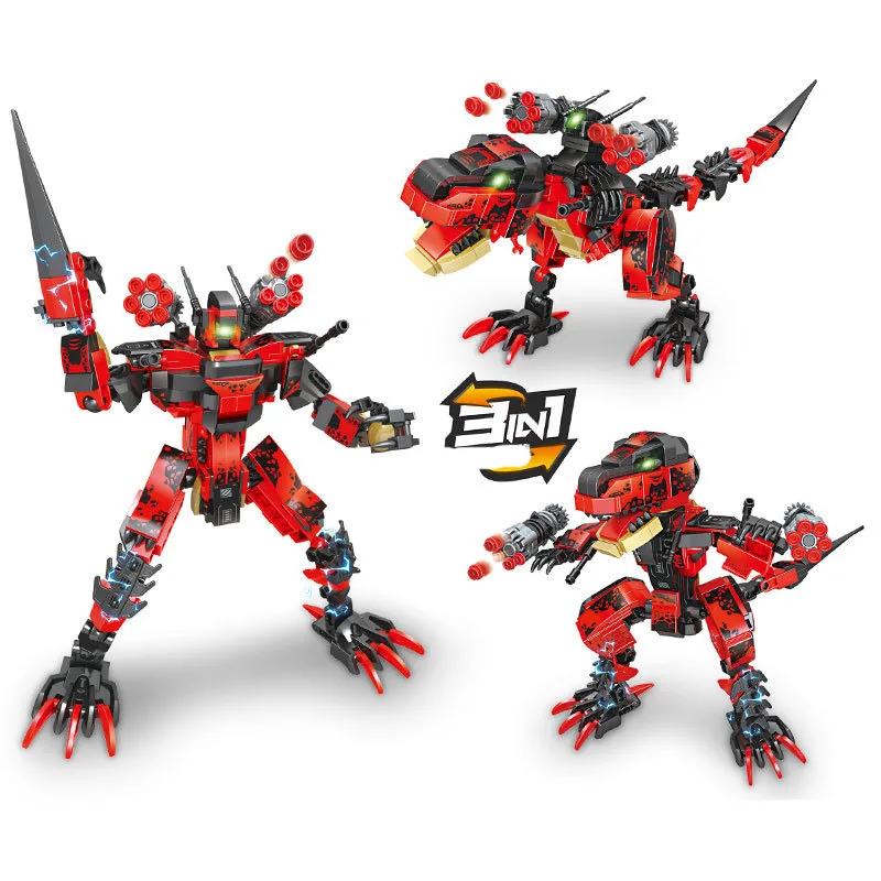 

3 in 1 Mechanical Dinosaur Robot Block Set DIY T Rex Triceratops Tanystropheus Velociraptor Model Building Bricks Kids Toy
