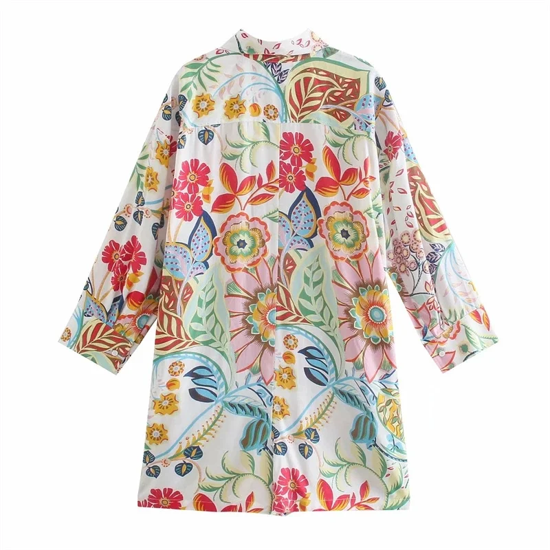 

Summer Print Shirt Collar Short Jumpsuits Za 2021 Fashion Long Sleeve Pocket Female Playsuits Casual Loose Button Playsuit Women