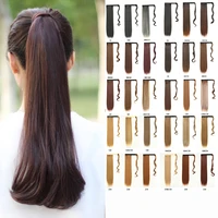 22 inch synthetic hair fiber heat resistant straight hair with ponytail hair extended ombre black brown headwear