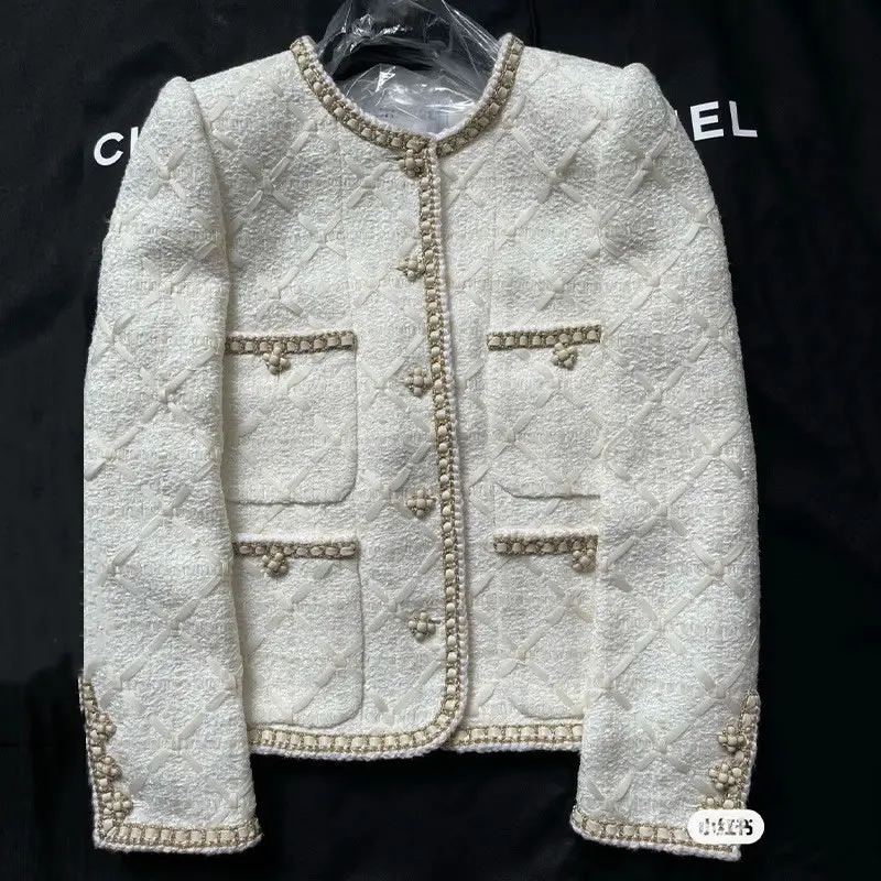 

XITAO Solid Color Vintage Women Jacket Fashion Weave Tweed Top Coat Fashion O-neck Collar Spring Autumn New All-match WMD2086