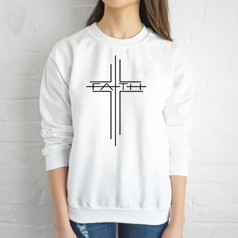 Белый Faith Cross Графический свитер для женщин повседневный христианский пуловер с круглым вырезом толстовка Весна Осень женская одежда джемпер Топ Прямая поставка - Цвет: Белый