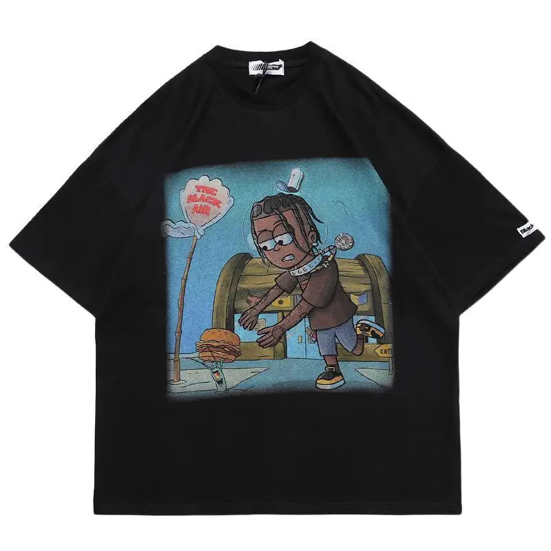 

Western Style Funny Cartoon Print Short Sleeve T-shirt Hip Hop Oversized Men's Trendy Top Tees tshirt Lover Summer Couple Dress