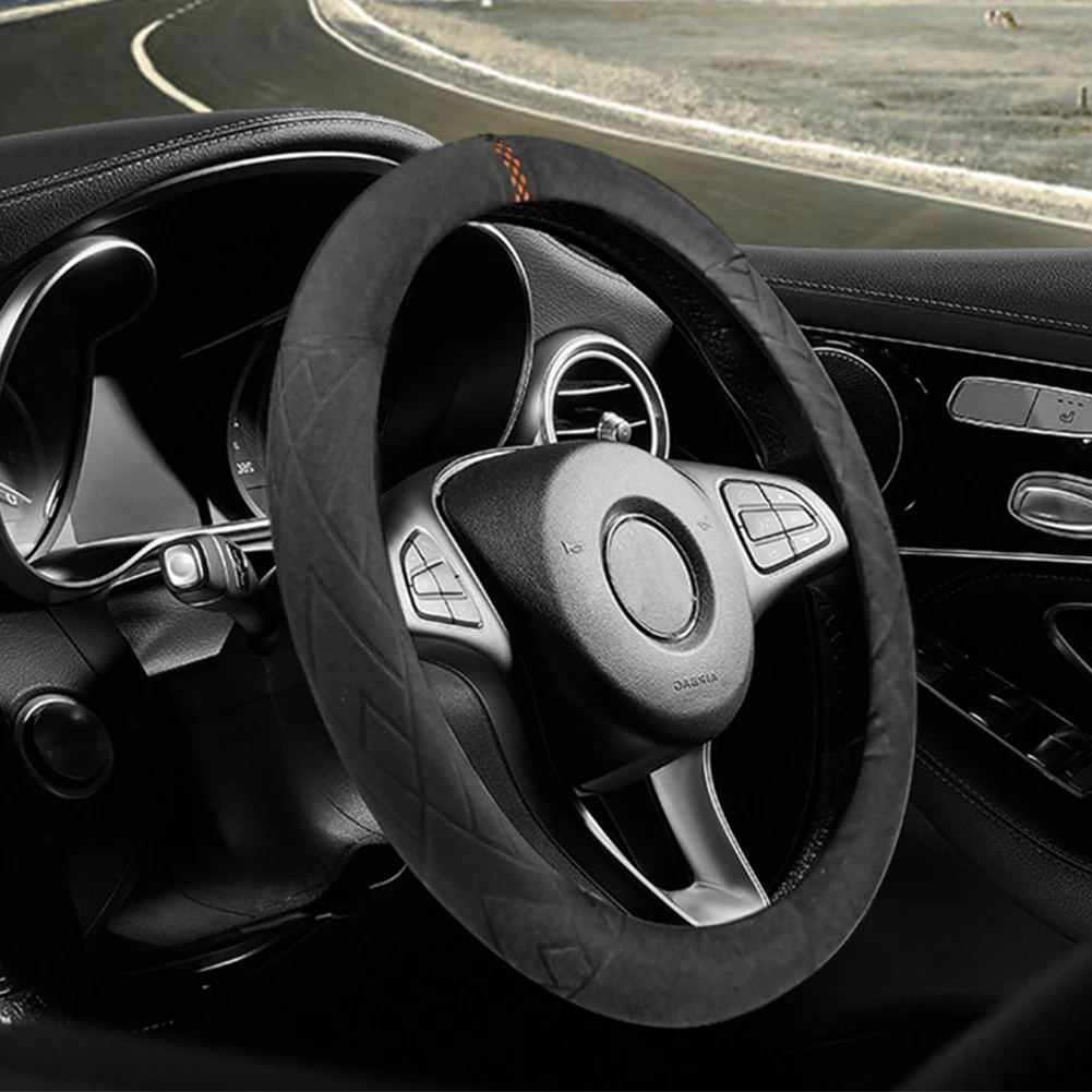 

38cm Suede Cow Leather Car Steering Wheel Cover Hollow Pattern for BMW E90 F01 F06 F10 F15 F16 F20 F21 F25 F26 F30 F32 F82